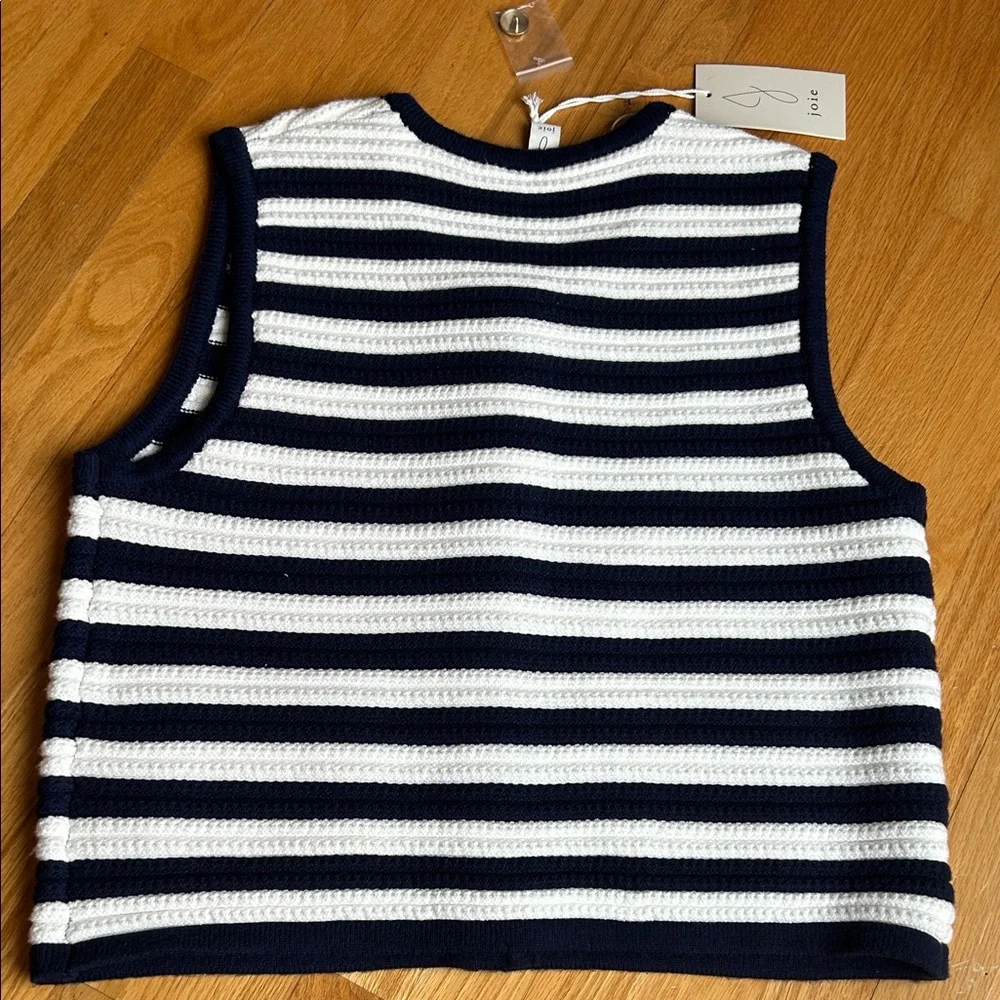 Joie Navy and White Striped Knit Button Front Vest - Picture 8 of 8